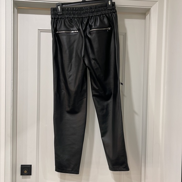 Elastic Waist Pleather Pants. Zipper accents - Picture 2 of 5